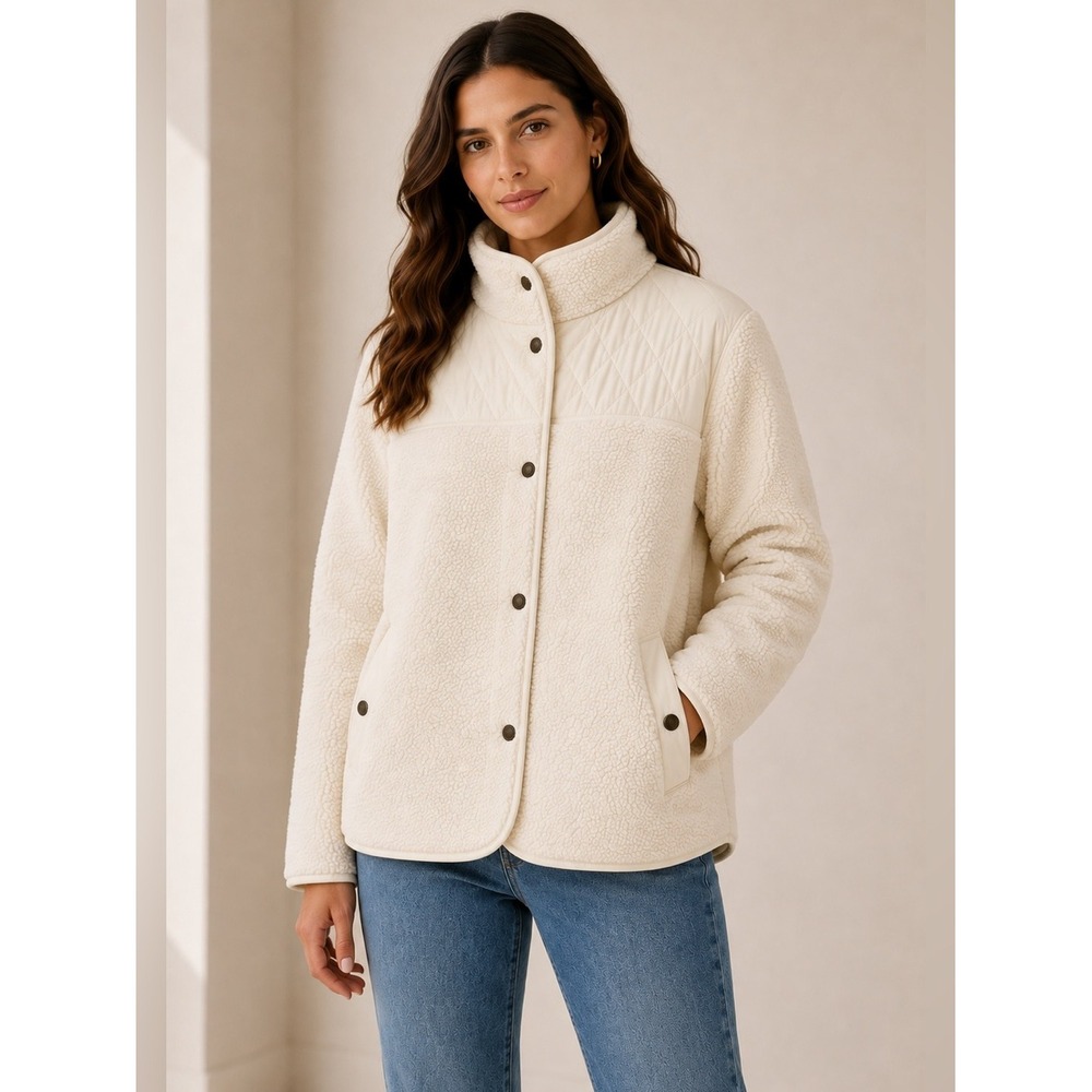 Barbour Aspen Sherpa Fleece Quilted Jacket Winter Pearl Cream Women's 14